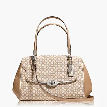 《COACH》 山茶花粉_ 織布皮飾邊旋扣配飾肩背兩用包