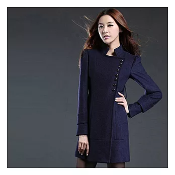 EOWYN。呢子外套韓版女裝立領單排扣中長款修身呢大衣(預購)深藍色M