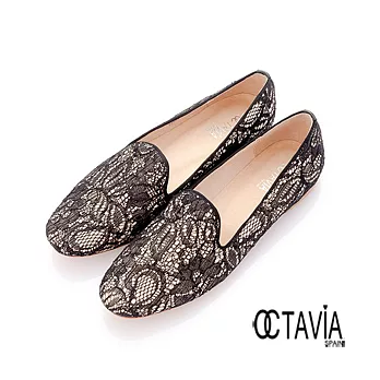 【OCTAVIA】蕾絲迷 法式微跟Loafer休閒鞋 - 36米露黑