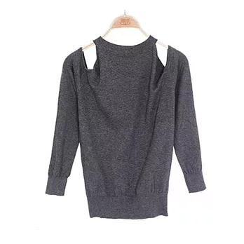 EOWYN。露香肩圓領水滴小挖洞百搭款針織衫(預購)灰色