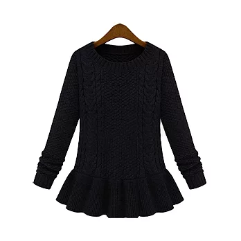 EOWYN。歐美復古裙擺麻花圓領毛衣女套頭針織衫(預購)黑色M