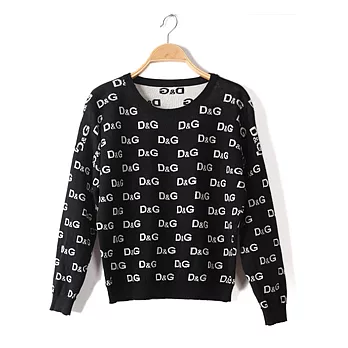 EOWYN。DG圓領寬鬆款提花蝙蝠袖針織衫(預購)黑色