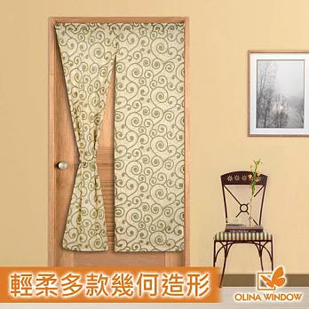 京華逸品系列《歐麗娜窗飾》冥想空間薄紗長門簾 淺橘底綠色螺紋 90cm×150cm無淺橘底綠色螺紋