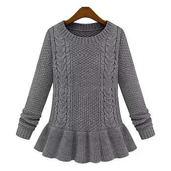 EOWYN。歐美復古裙擺麻花圓領毛衣女套頭針織衫(預購)深灰色