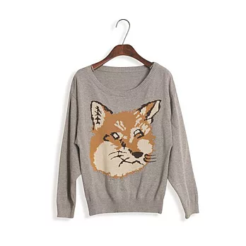 EOWYN。動物圖案kits水原希子著小狐狸針織衫(預購)灰色