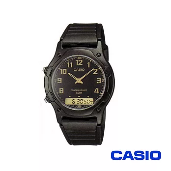 【CASIO卡西歐】黑金高階版簡單雙顯男錶 AW-49HE-1B