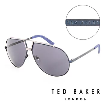 【TED BAKER 】倫敦 復古時尚皮革鏡腳造型太陽眼鏡(藍) TB1238689