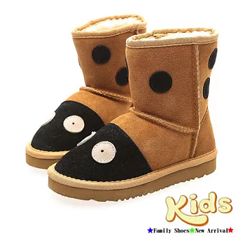 Kids可愛瓢蟲手工雪靴~駝色兒童款25駝色