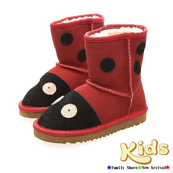 Kids可愛瓢蟲手工雪靴~紅色兒童款25紅色