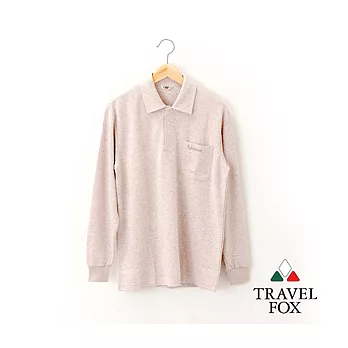 【Travel Fox 男裝】旅狐衣 純棉長袖POLO衫 - M網狀灰粉
