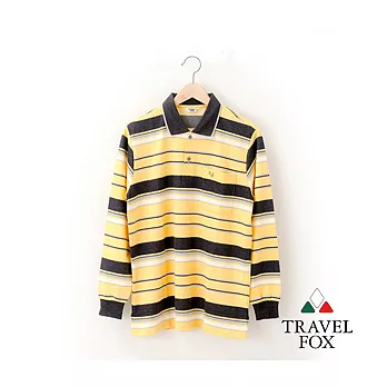 【Travel Fox 男裝】旅狐衣 大黃蜂色調純棉長袖POLO衫 -M黃底灰白條紋