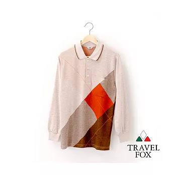 【Travel Fox 男裝】旅狐衣 威尼斯商人純棉長袖POLO衫 -M網狀橘斜條
