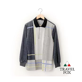 【Travel Fox 男裝】旅狐衣 沒有邏輯的純棉長袖POLO衫 -M不規則灰格紋