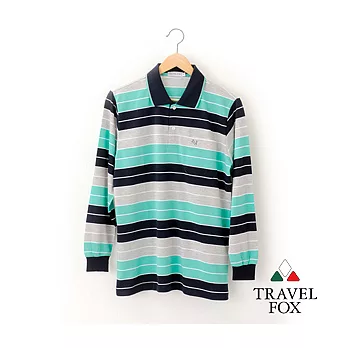 【Travel Fox 男裝】旅狐衣 薄荷糖純棉長袖POLO衫 -M螢光黑綠條紋