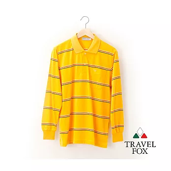 【Travel Fox 男裝】旅狐衣 黃金漢純棉長袖POLO衫 -M橘黃底橫條紋