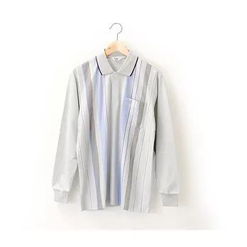 【Travel Fox 男裝】旅狐衣 視覺系純棉長袖POLO衫 -M灰底直條紋