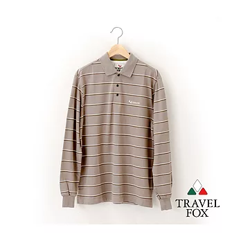 【Travel Fox 男裝】旅狐衣 權杖之實純棉長袖POLO衫 -M棕底橫條紋