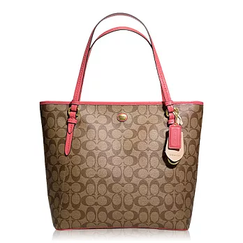 COACH 經典(直)款托特包_卡其/粉色