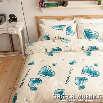 幸福晨光《早安醇香(綠)》雙人四件式100%精梳棉床包被套組