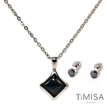 【UH】TiMAS - 黑瑪瑙項鍊 + 金鑽耳環套組 -黑色