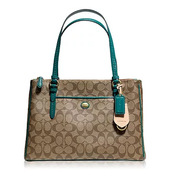 COACH 經典造型間背托特包_卡其/綠色