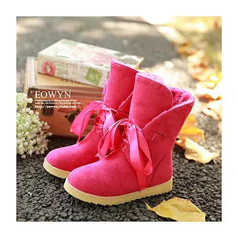 EOWYN。韓系時尚麂皮造型緞帶雪靴(現貨)39桃紅39