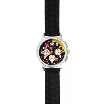 Jacques Farel　Kids三眼造型運動兒童腕錶(黑)