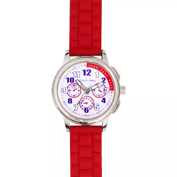 Jacques Farel　Kids三眼造型運動兒童腕錶(紅)