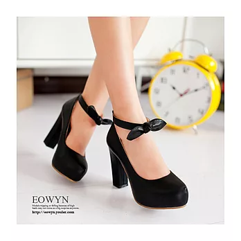 EOWYN．韓系時尚潮流氣質舒適鬆緊帶蝴蝶結高跟鞋(現貨)39黑色39