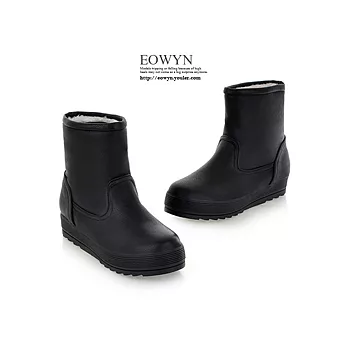 EOWYN．可愛時尚舒適防滑荔枝紋大熱厚底雪靴(現貨)36黑色36