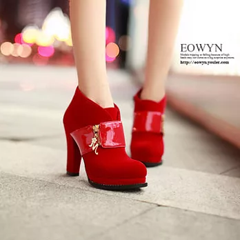 EOWYN。歐美時尚金屬M字樣防水台高跟短靴(現貨)39紅色39