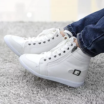 ezwalking{韓國女鞋}側扣雙拉鍊內增高筒靴/3色紅、白、海軍藍