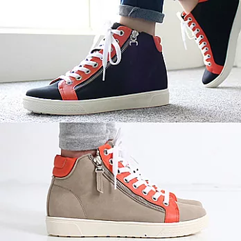 ezwalking{韓國女鞋}拉鍊跳色內增高筒靴/2色黑、米