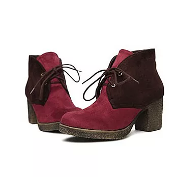 EOWYN。韓版 撞色牛筋底女短靴/2色/35-39碼(現+預)35酒紅35