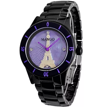 MANGO 浪漫巴黎陶瓷時尚腕錶-紫/36mm