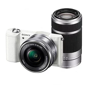 SONY ILCE-5000 望遠雙鏡組(公司貨)+SDHC32GC10+專用電池X2+大吹球清潔組+拭鏡筆+保護鏡X2+HDMI+專用座充+專用相機包-白色