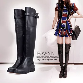 EOWYN．時尚簡約顯瘦修飾皮質長筒靴(現貨)39黑色39