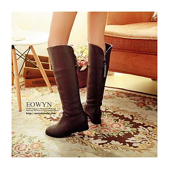 EOWYN．韓系時尚皮質素面長筒靴(現貨)37棕色37