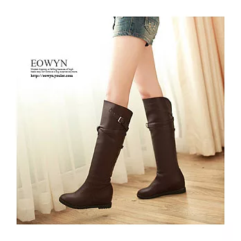 EOWYN．韓系率性簡約素面皮帶釦環造型長筒靴(現貨)38棕色 38