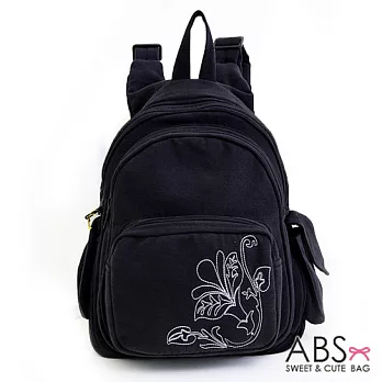 ABS貝斯貓 典雅花卉圖騰 小型雙肩後背包 (優雅黑) 88-037