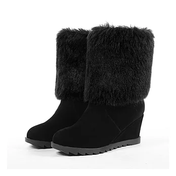 EOWYN。歐美時尚毛絨反摺楔型短靴/黑色/35-39碼(現+預)35黑色35