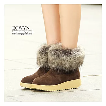 EOWYN．韓系皮草簡約麂皮增高鞋底短中靴(現貨)38咖啡色38
