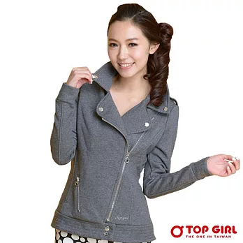 【TOP GIRL】帥氣騎士風格刷毛外套S麻花灰