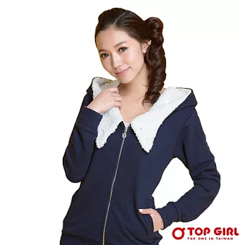 【TOP GIRL】泰迪熊Q版毛毛連帽外套S深海藍