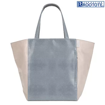 日本ROOTOTE時尚皮革拼接肩背包-煙燻藍荔枝皮壓紋(207501)