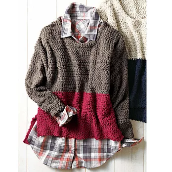 【cecile】雙色針織外搭罩衫LA款(紅灰)