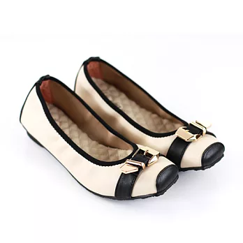 ◤Green Phoenix◥皮帶飾扣低跟娃娃鞋23米色