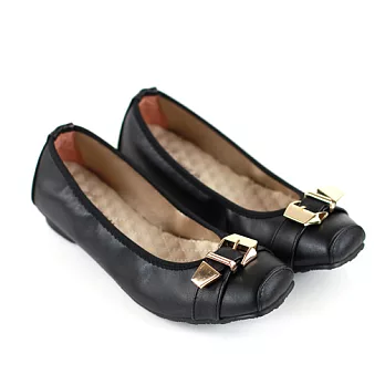 ◤Green Phoenix◥皮帶飾扣低跟娃娃鞋23黑色