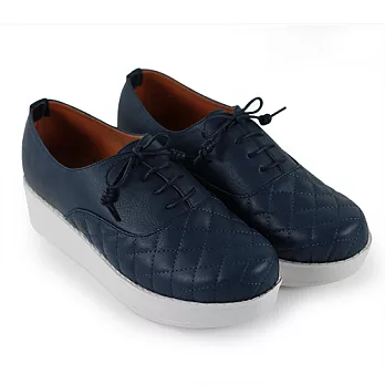 ◤Green Phoenix◥簡約菱格紋厚底休閒鞋22.5藍色
