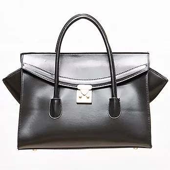 簡約質感掀蓋蝙蝠手提/側背真皮女包黑色